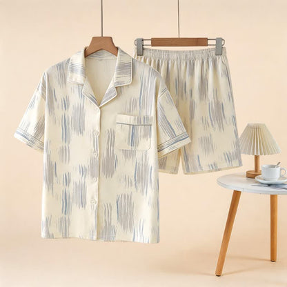 Unisex Stripe Modal Cotton Loungewear Set - Beige - 3XL - image 0