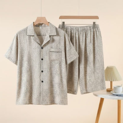 Unisex Style Geometric Pattern Loungewear Set - Beige - 3XL - image 0