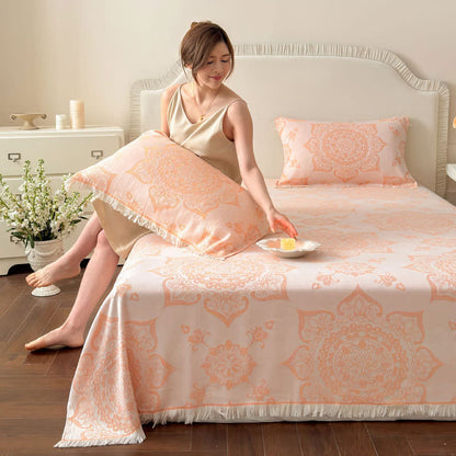 Multicolor Mandala Pattern Cotton Gauze Quilt - Orange - Queen - image 8
