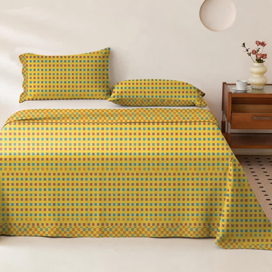 Colorful Grid Cotton Double Gauze Bedspread - Bedspread with 2PCS Pillowcases - King - image 0
