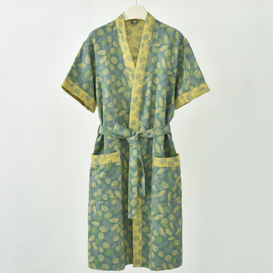 Tropical Fern Cotton Gauze Kimono Robe - Green - 2XL - image 0