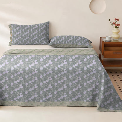 Elegant Floral Cotton Double Gauze Bedspread - Bedspread with 2PCS Pillowcases - King - Gray&Green - image 6
