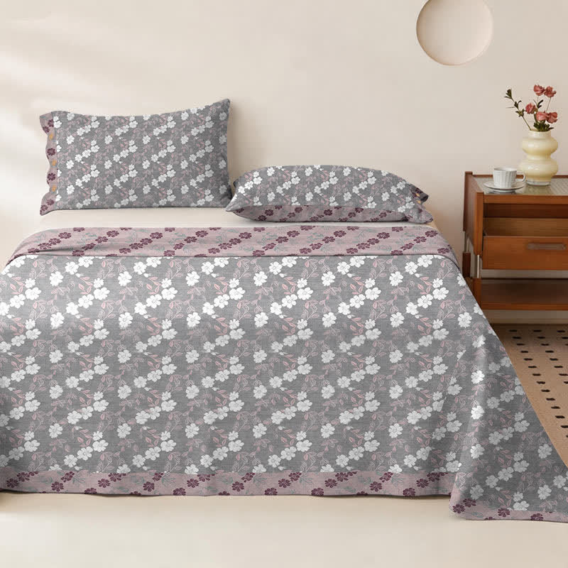 Elegant Floral Cotton Double Gauze Bedspread - Bedspread with 2PCS Pillowcases - King - Grey&Pink - image 4