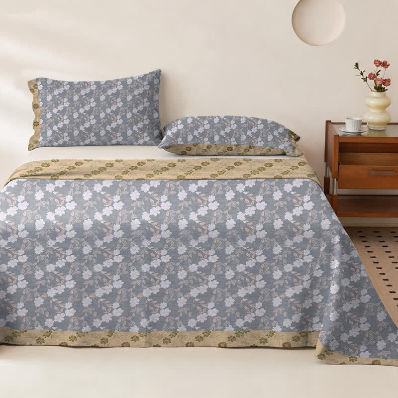 Elegant Floral Cotton Double Gauze Bedspread - Bedspread with 2PCS Pillowcases - King - Grey&Yellow - image 0
