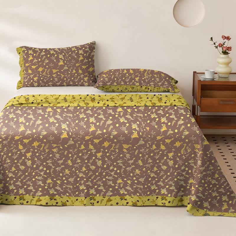 Duck & Floral Cotton Double Gauze Bedspread - Bedspread with 2PCS Pillowcases - King - image 0