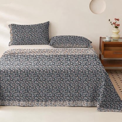 Leopard Print Cotton Double Gauze Bedspread - Bedspread with 2PCS Pillowcases - King - Blue - image 4