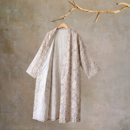 Boho Vintage Cotton Gauze Kimono Robe - Beige - L - image 9