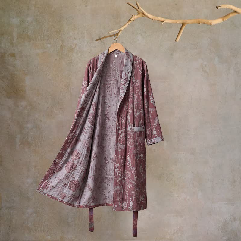 Vintage Botanical Cotton Double Gauze Robe - Wine - XL - image 0