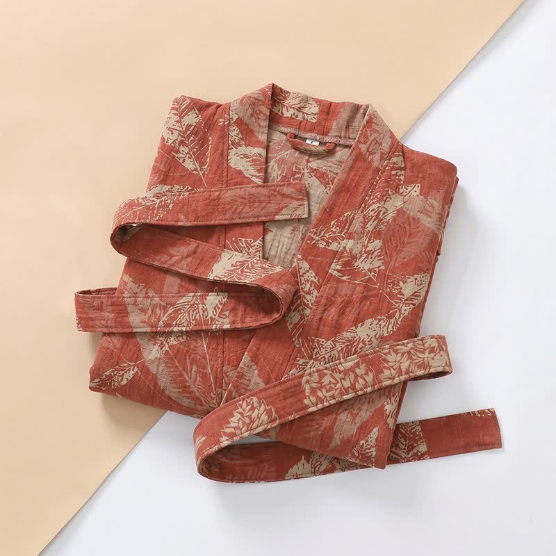 Coral Leaf Cotton Gauze Kimono Bathrobe - image 3