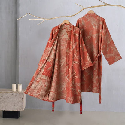 Coral Leaf Cotton Gauze Kimono Bathrobe - image 1