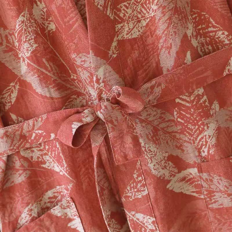 Coral Leaf Cotton Gauze Kimono Bathrobe - image 9