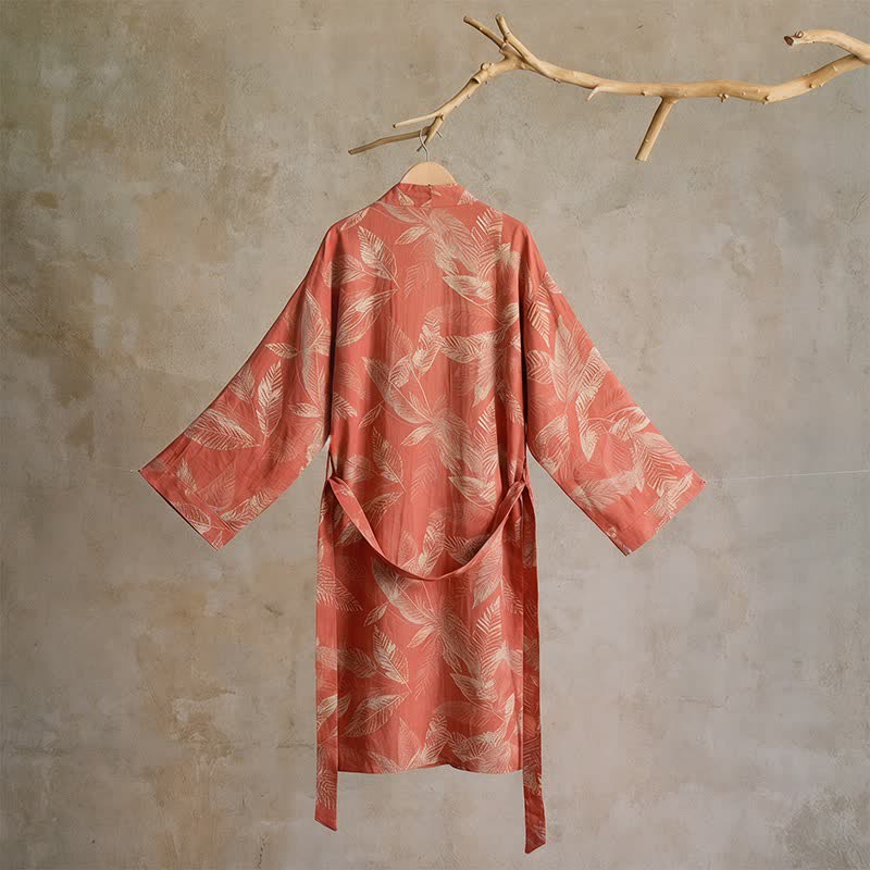 Coral Leaf Cotton Gauze Kimono Bathrobe - image 2