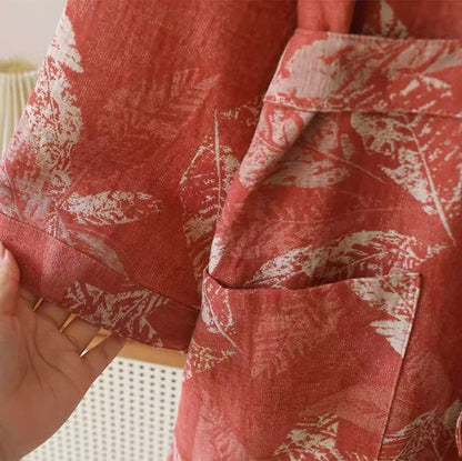 Coral Leaf Cotton Gauze Kimono Bathrobe - image 7