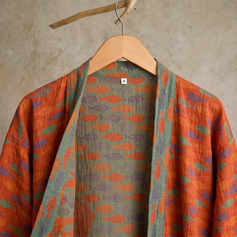 Fish Cotton Gauze Kimono Bathrobe - image 4