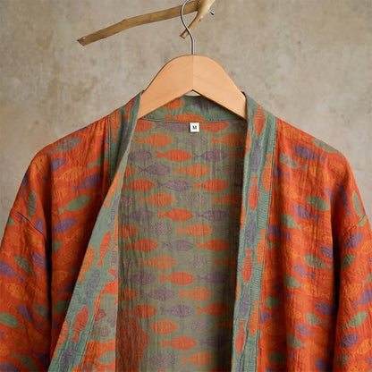 Fish Cotton Gauze Kimono Bathrobe - image 4