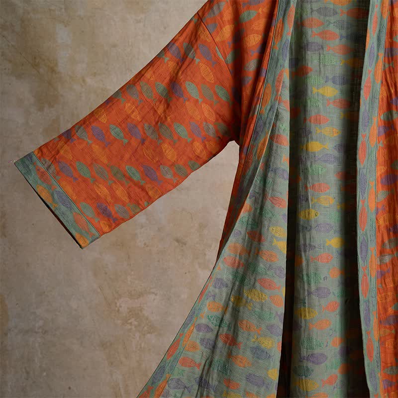 Fish Cotton Gauze Kimono Bathrobe - image 5