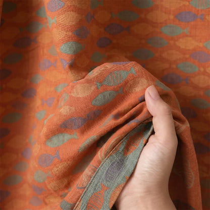 Fish Cotton Gauze Kimono Bathrobe - image 8