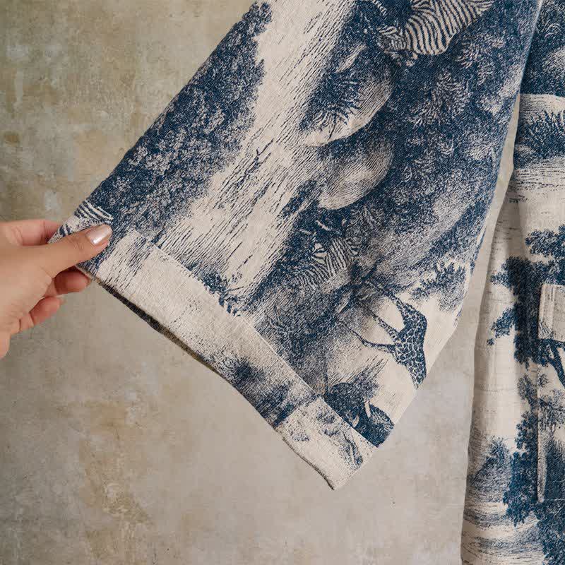 Toile Print Cotton Kimono Robe - image 3