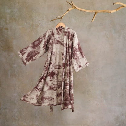 Toile Print Cotton Kimono Robe - Coffee - 2XL - image 9