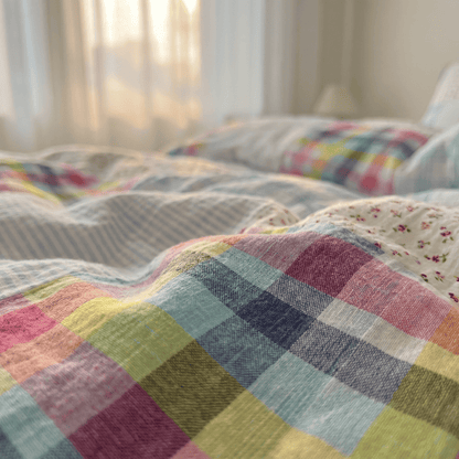 Rainbow Plaid Patchwork Floral Cotton Bedding Set (4PCS) - image 6