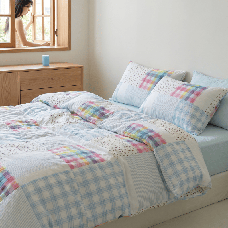 Rainbow Plaid Patchwork Floral Cotton Bedding Set (4PCS) - image 3
