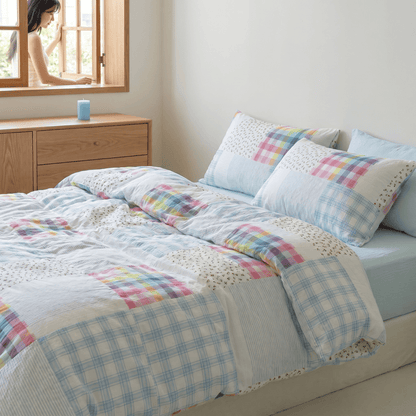 Rainbow Plaid Patchwork Floral Cotton Bedding Set (4PCS) - image 3