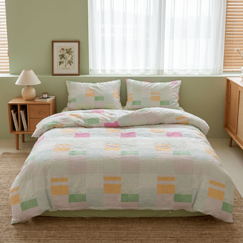 Multicolor Pastel Patchwork Cotton Bedding Set (4PCS) - image 0