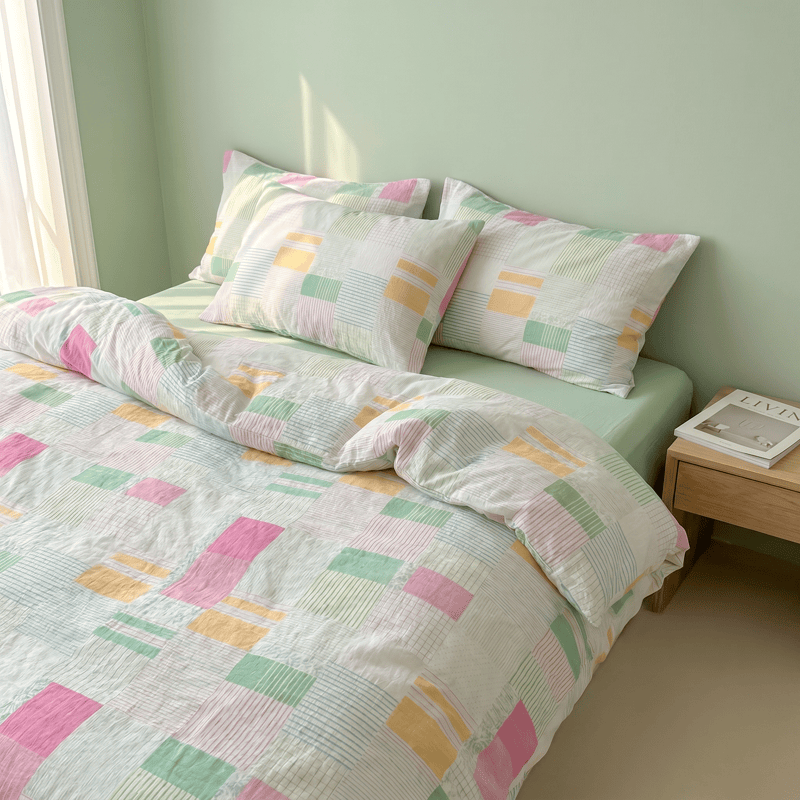Multicolor Pastel Patchwork Cotton Bedding Set (4PCS) - image 2