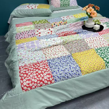 Colorful Patchwork Cotton Floral Bedding Set - Bean Green - 4pcs Bedding Set - Queen - image 8