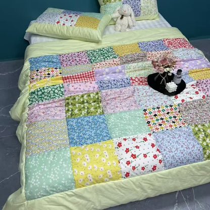 Colorful Patchwork Cotton Floral Bedding Set - Fruit Green - 4pcs Bedding Set - Queen - image 9