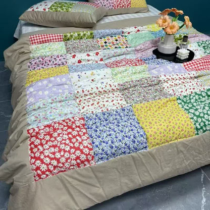 Colorful Patchwork Cotton Floral Bedding Set - Mocha Brown - 4pcs Bedding Set - Queen - image 10
