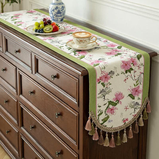 Pastoral Style Floral Tassel Table Runner - 16" x 102" - image 0