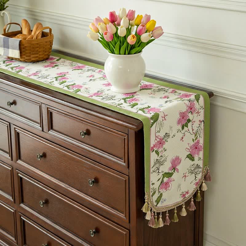 Pastoral Style Floral Tassel Table Runner - image 2