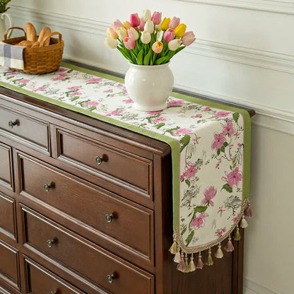 Pastoral Style Floral Tassel Table Runner - image 2