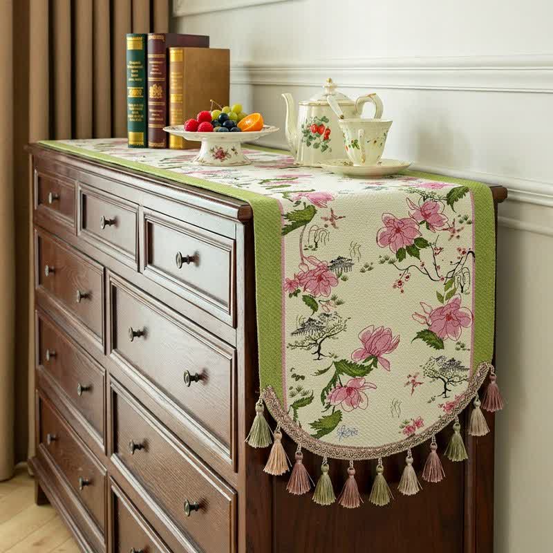 Pastoral Style Floral Tassel Table Runner - image 1