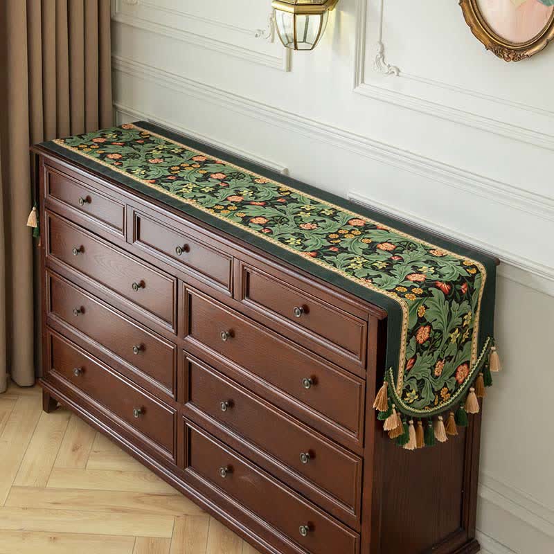 Tropical Botanical Table Runner with Tassel Trim - image 1