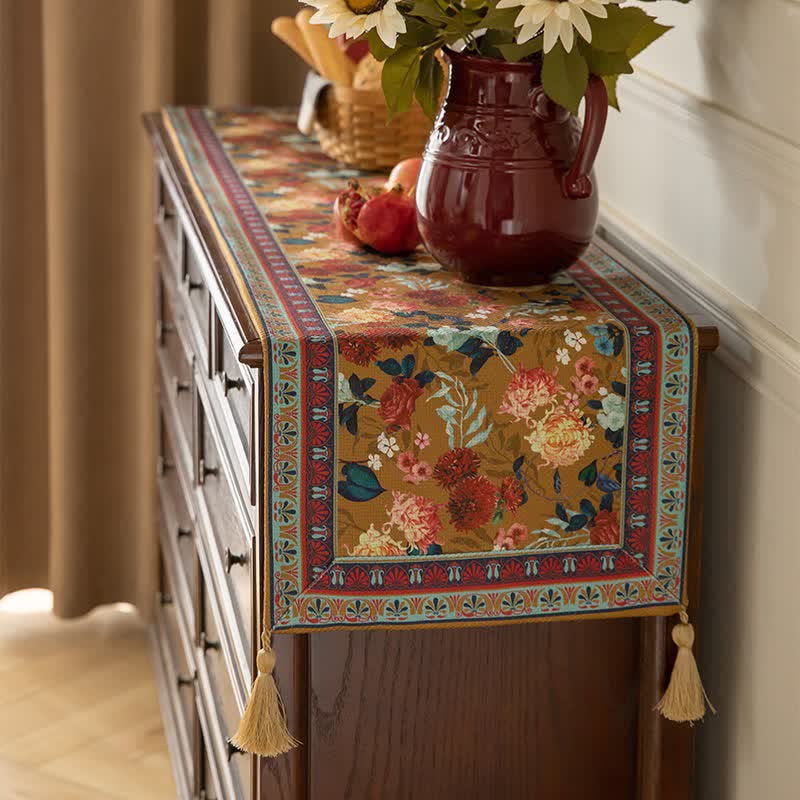 Vintage Floral Tassel Table Runner - image 2
