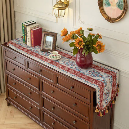 Traditional Damask Table Runner with Tassels - Red - 16" x 87" - image 0