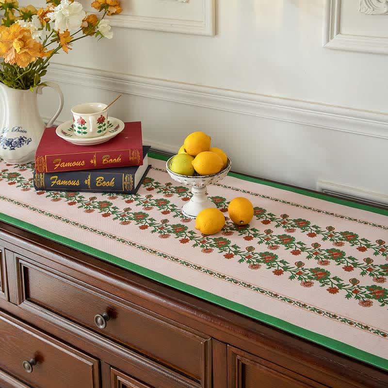 Elegant Floral Table Runner with Tassel Trim - image 2