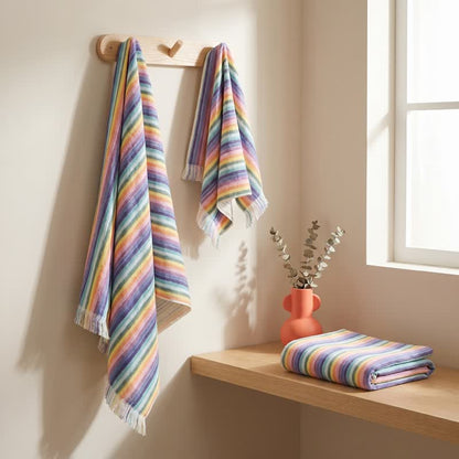 Rainbow Striped Breathable Cotton Towel - 70cm x 140cm - image 0