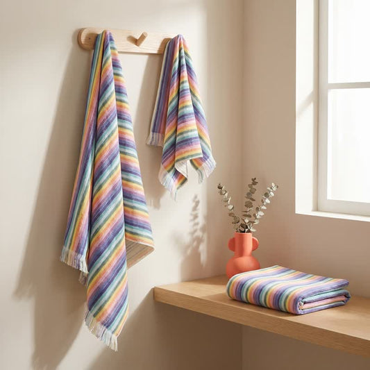Rainbow Striped Breathable Cotton Towel - 70cm x 140cm - image 0
