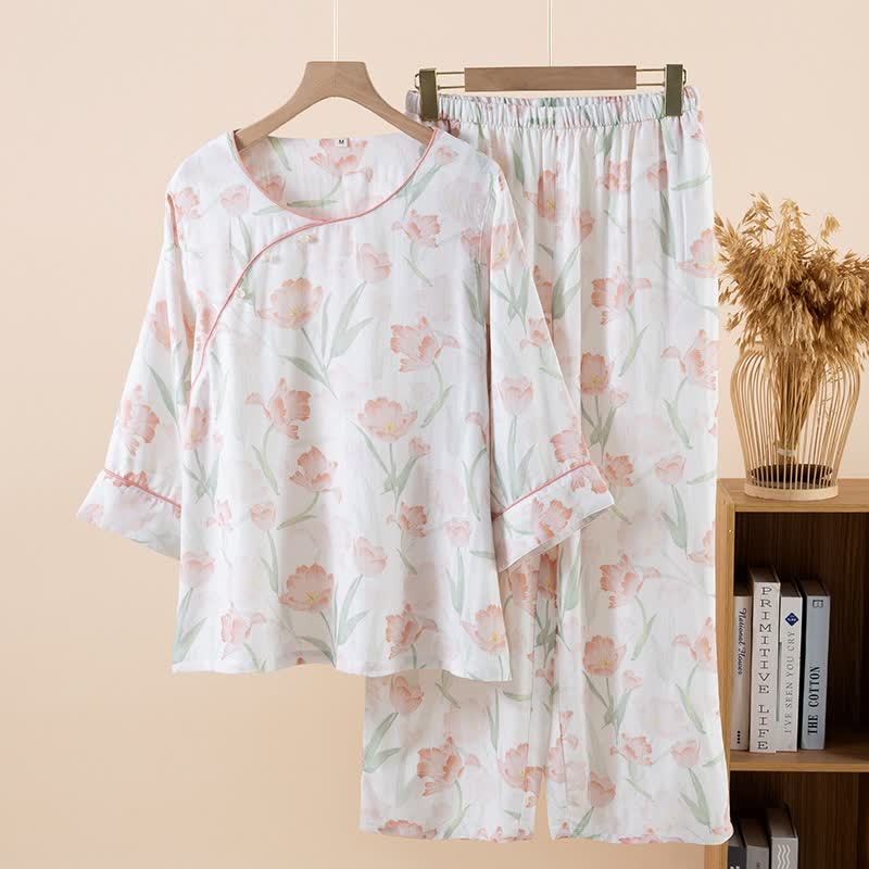Tulip Print Bamboo Fiber Women's Pajamas - Pink - XL - image 0