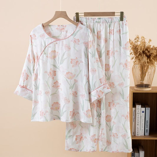 Tulip Print Bamboo Fiber Women's Pajamas - Pink - XL - image 0