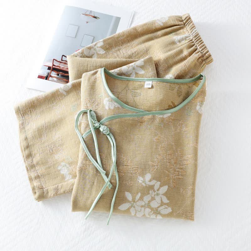 Floral Cotton Chinese Knot Loungewear Set - image 1