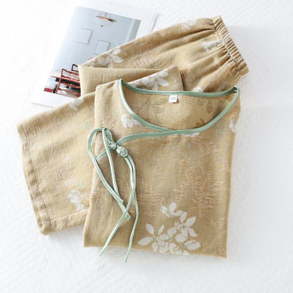 Floral Cotton Chinese Knot Loungewear Set - image 1