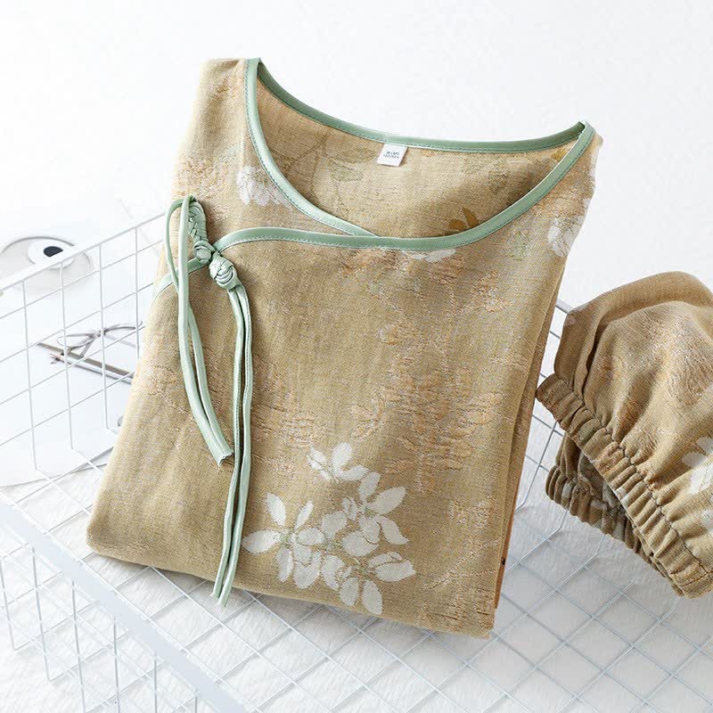 Floral Cotton Chinese Knot Loungewear Set - image 3