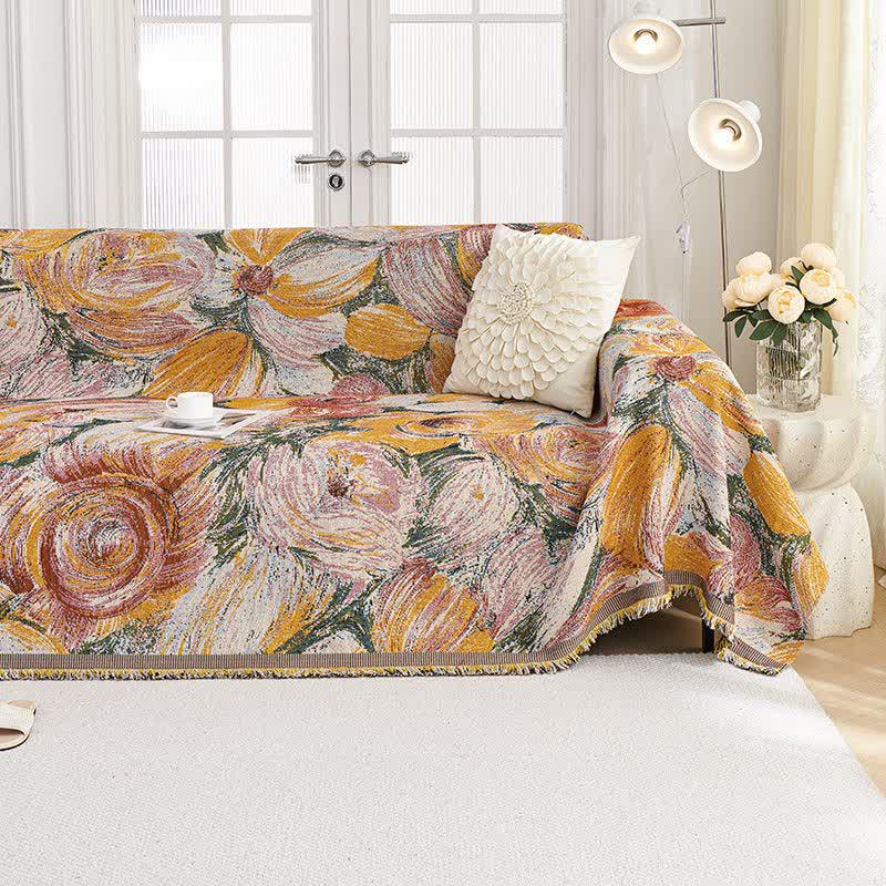 Abstract Floral Tassel Trim Sofa Protector - image 3