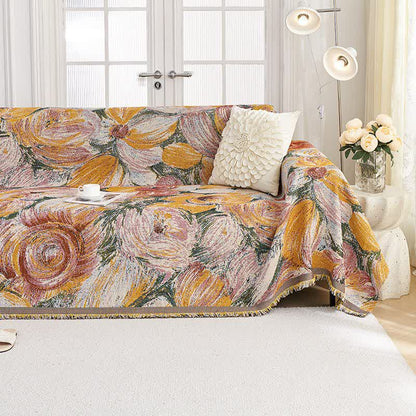 Abstract Floral Tassel Trim Sofa Protector - image 3