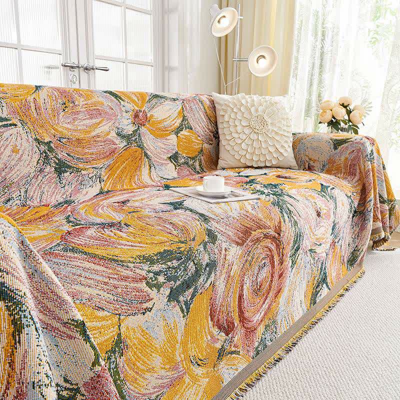 Abstract Floral Tassel Trim Sofa Protector - image 5