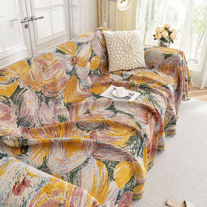 Abstract Floral Tassel Trim Sofa Protector - image 7